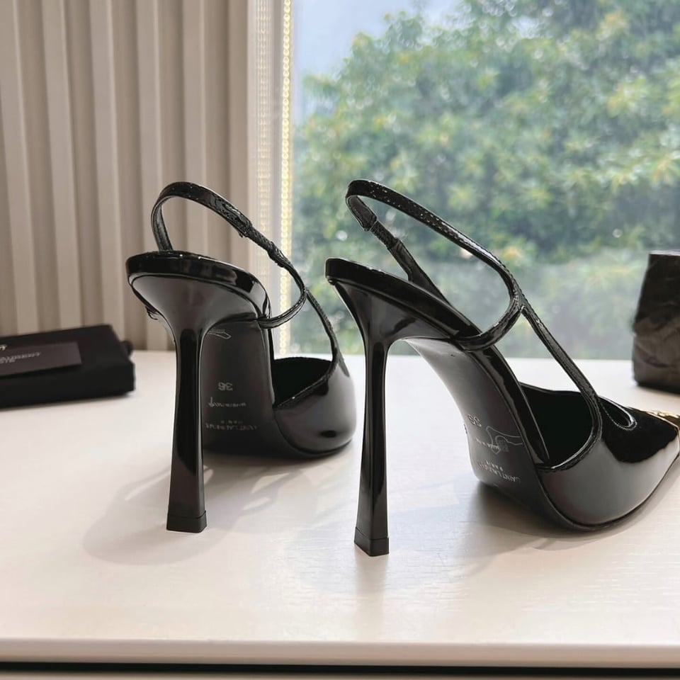 Saint Laurent Jeanne Slingback Pumps Black And Gold 800164Aadx21000 view 3