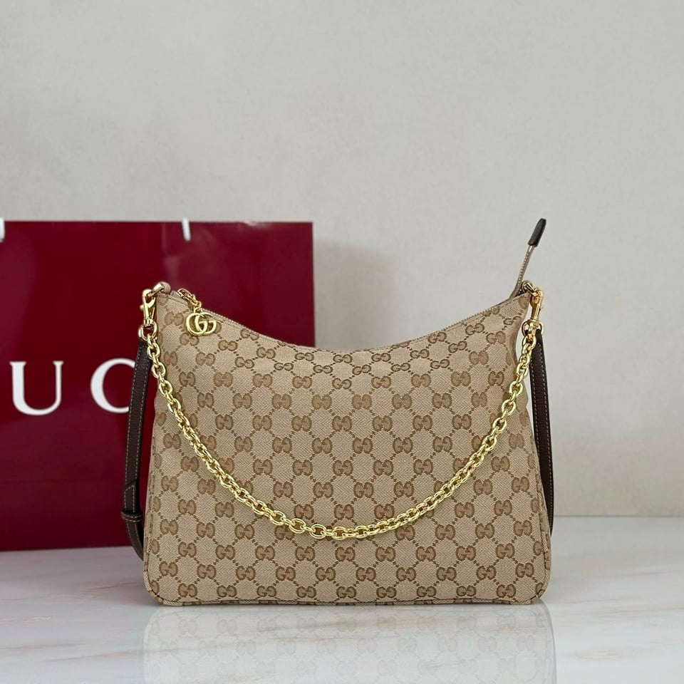 Gucci Lady Lunetta Chain Medium Shoulder Bag 30cm/12in Brown GG Canvas A006OA view 5