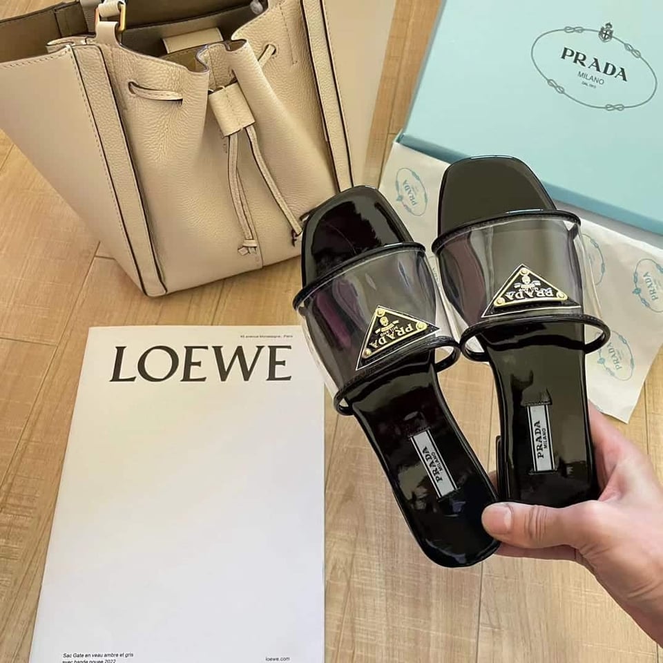 Prada Logo Plaque Slip On Black view 4
