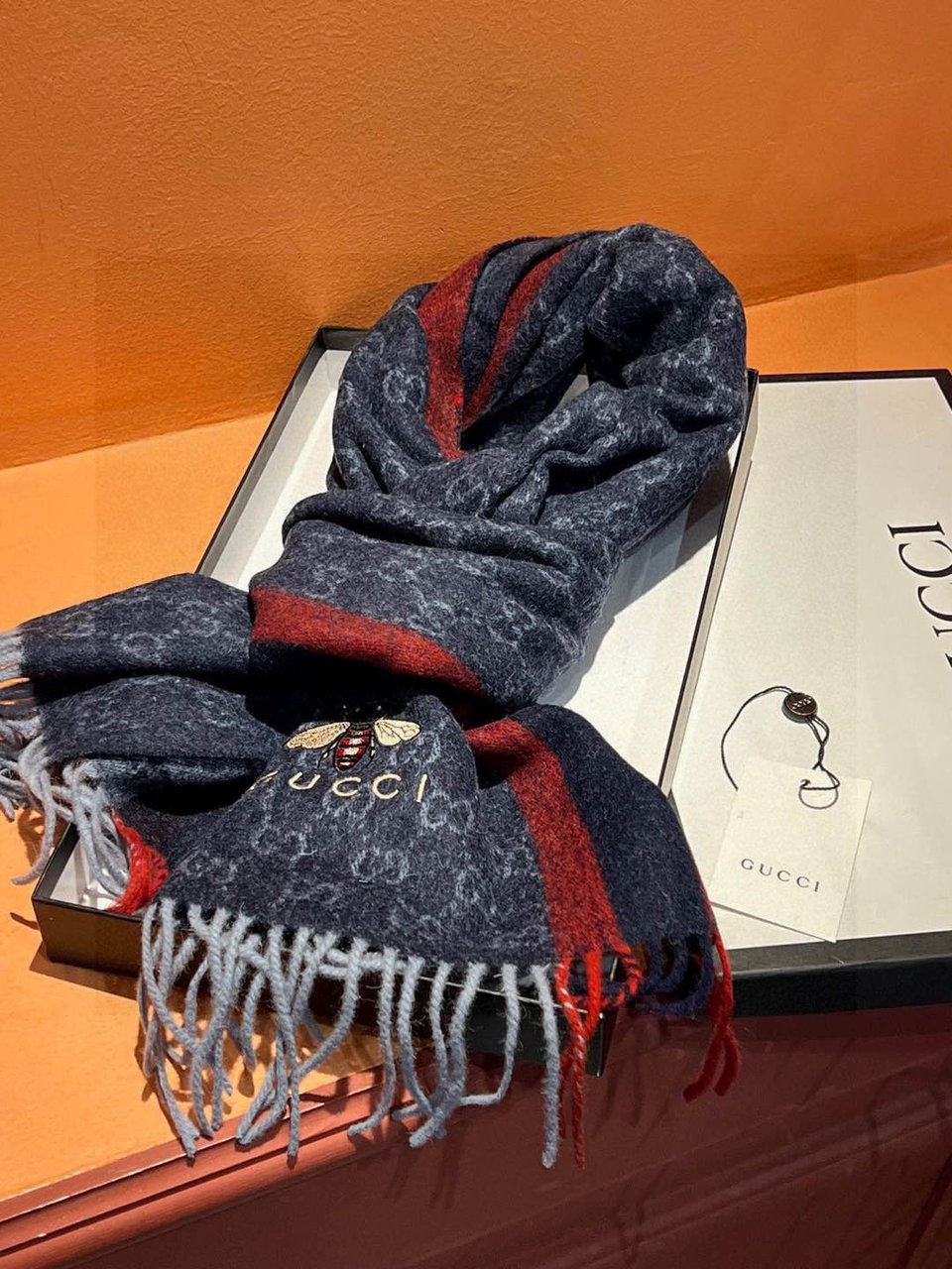 Gucci Cashmere Scarf Stripe Blue Red For Women 190cm view 6