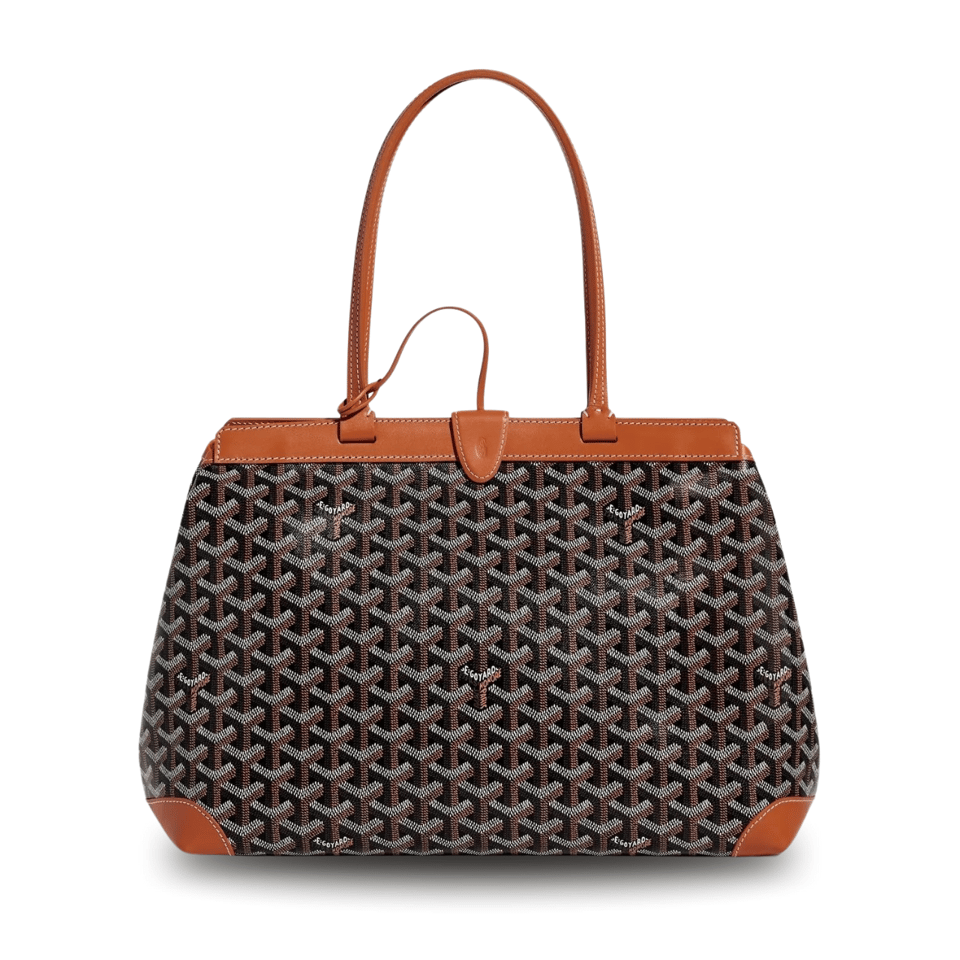 Goyard Bellechasse Biaude Pm Bag 36 Cm Black Goyardine Canvas And Tan Calfskin Trim