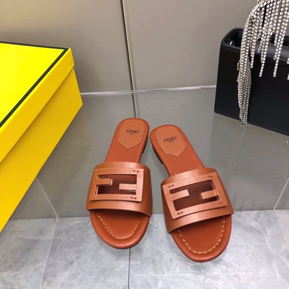 Fendi Baguette Brown Leather Slides 8R8136Ae7Tf1C4R view 8