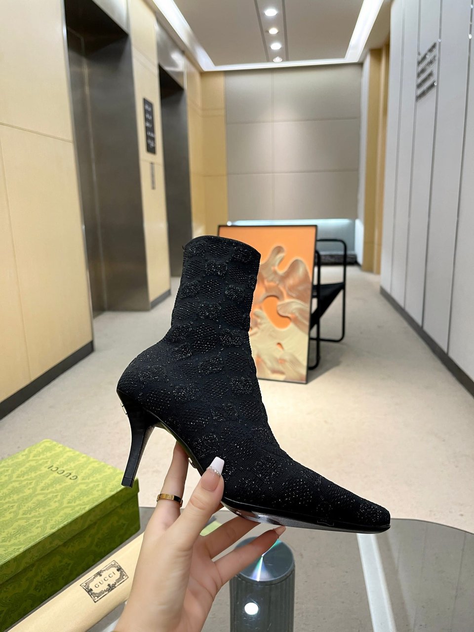 Gucci Women’S Gg Knit Ankle Boots Black 718378 Facfm 8720 view 3