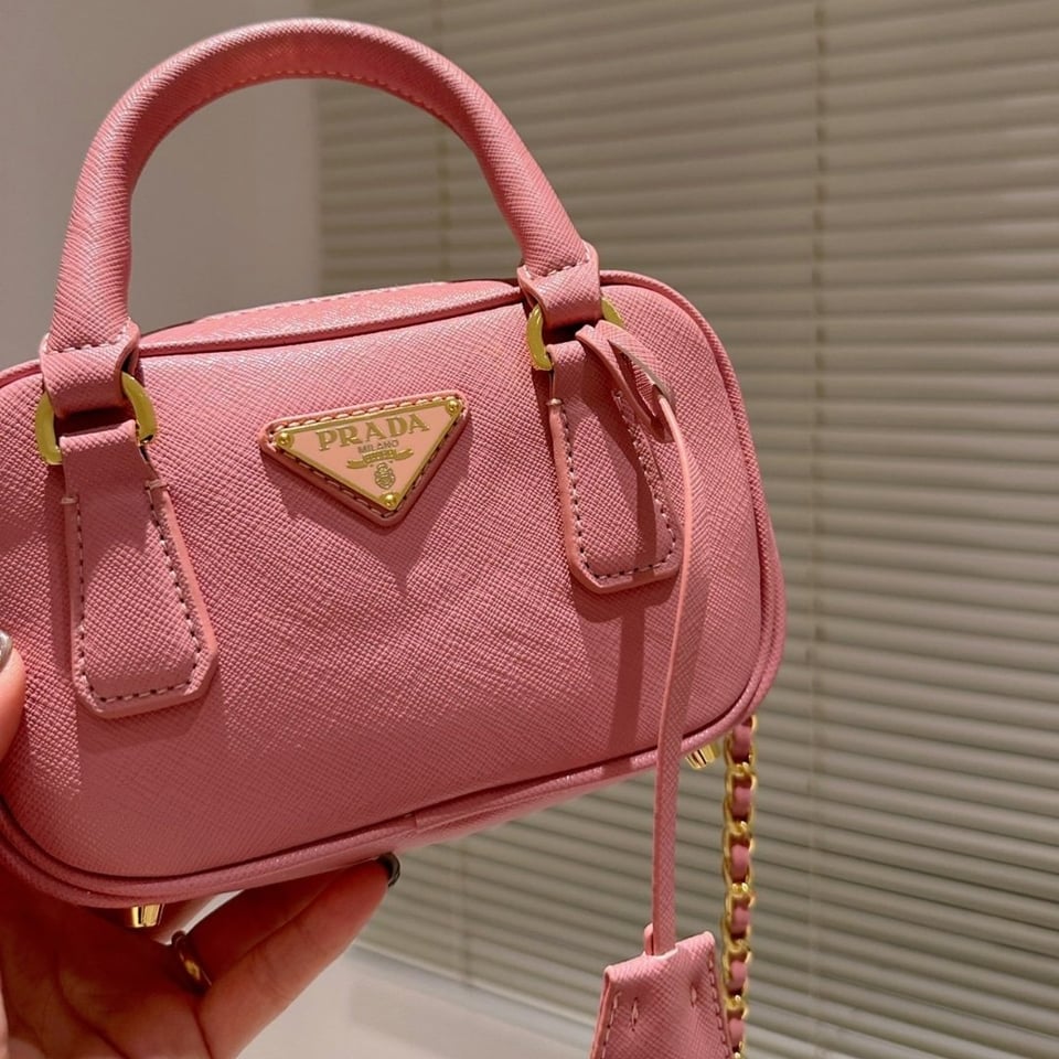 Prada Saffiano Lux Signature Mini Bauletto Bag Pink 19Cm view 8