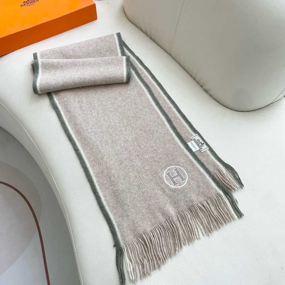 Hermes Cashmere Scarf H-Motif Beige For Women 180cm view 5