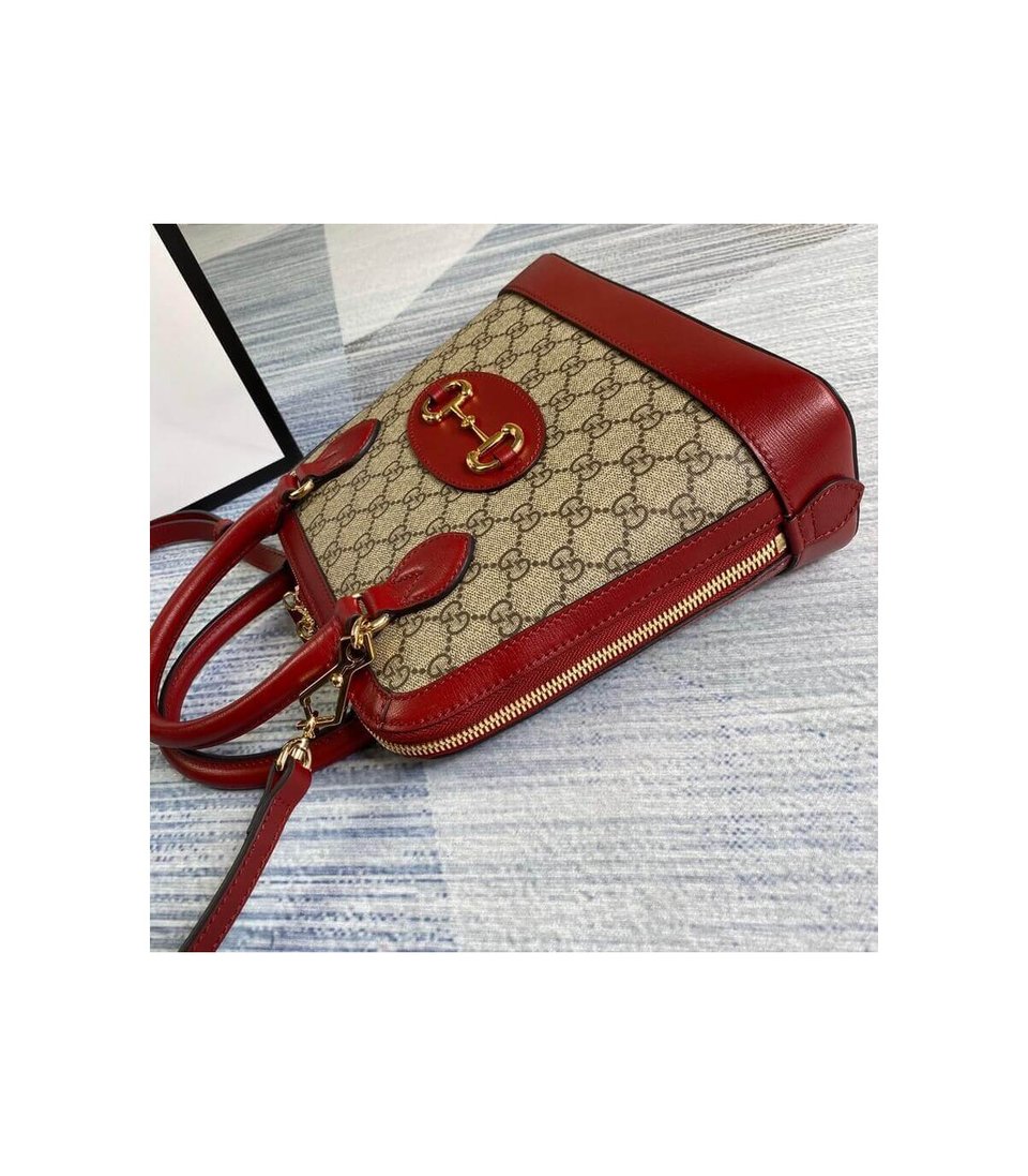 Gucci 1955 Horsebit mall Top Handle Bag In Red GG Supreme Canvas view 5