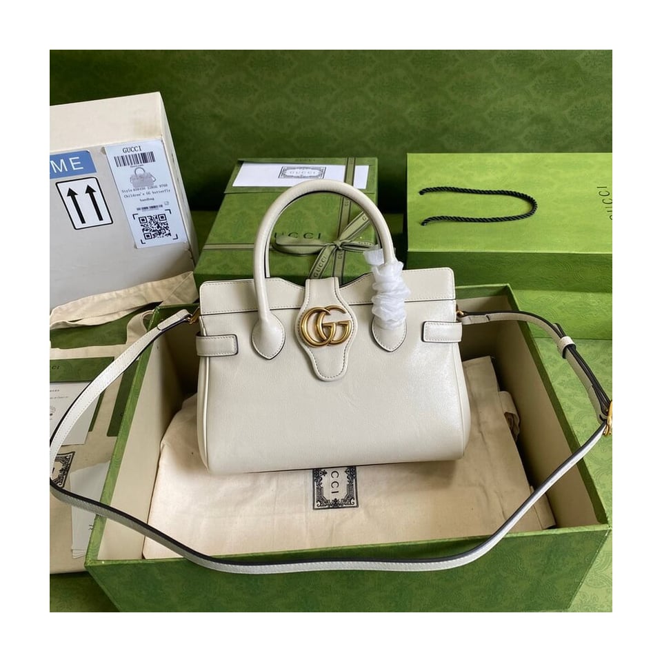Gucci Small Top Handle Bag with Double G in White Leather view 2