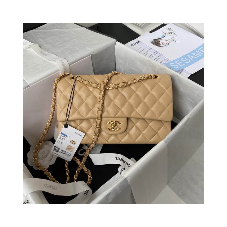 Chanel Classic Flap Bag 25 cm Beige Caviar Gold-Tone Hardware A01112 view 3