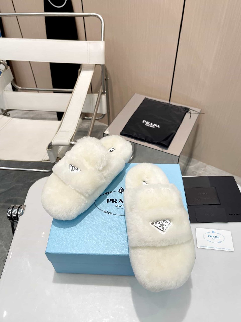 Prada Shearling Sabots White view 7