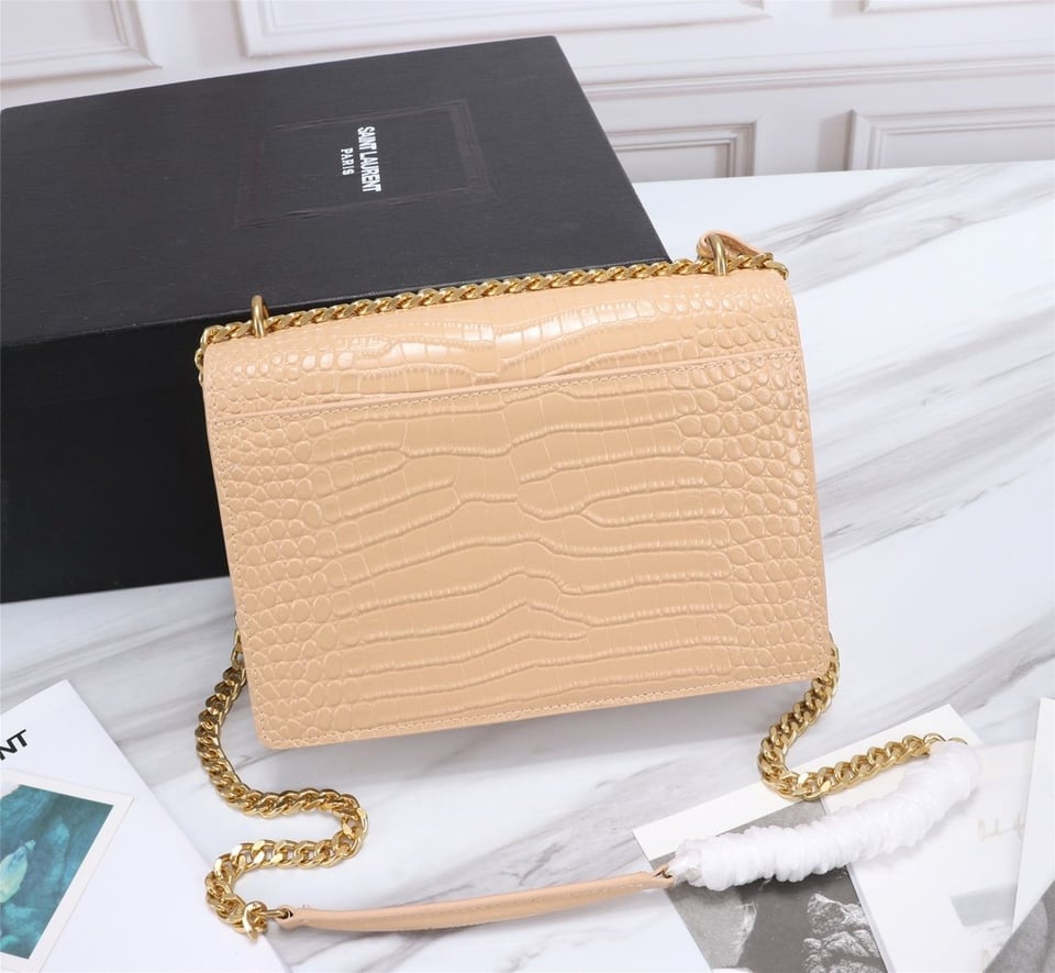 Saint Laurent Sunset Medium Chain Bag In Crocodile Embossed Shiny Apricot 22Cm view 9
