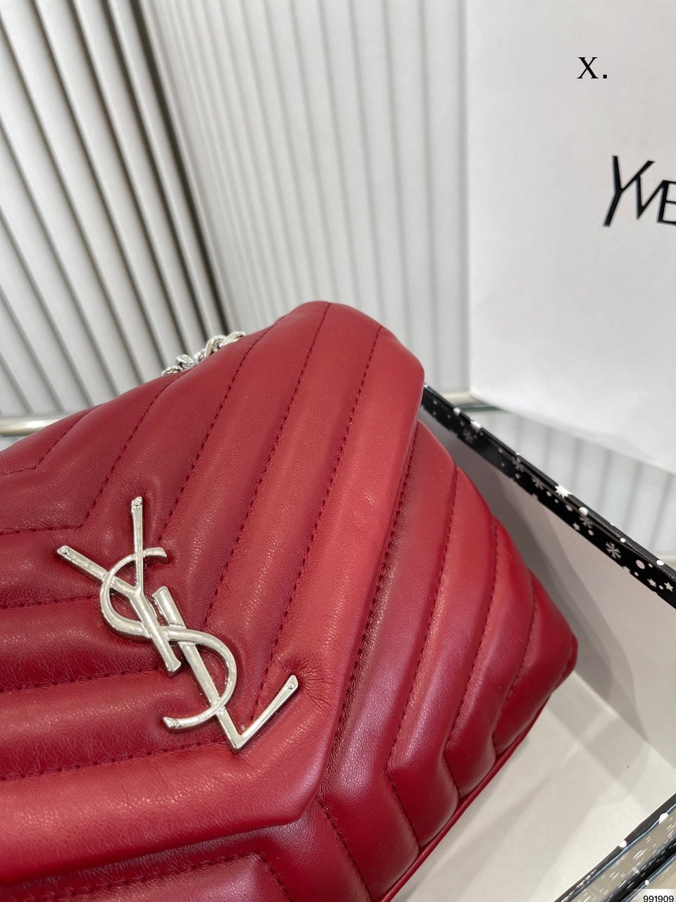 Saint Laurent Loulou Small Chain Bag In Quilted “Y” Leather Wine Red view 9