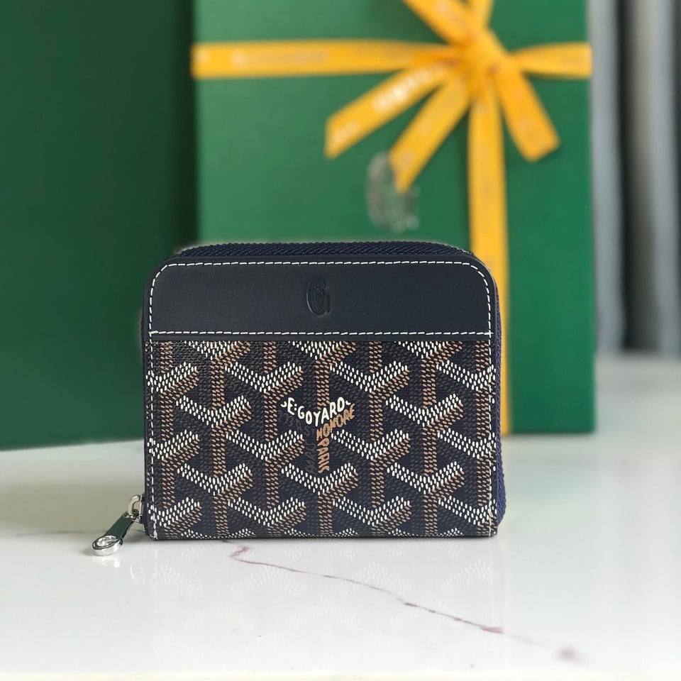 Goyard Matignon Mini Wallet 11cm Navy Blue Goyardine Canvas And Calfskin view 2