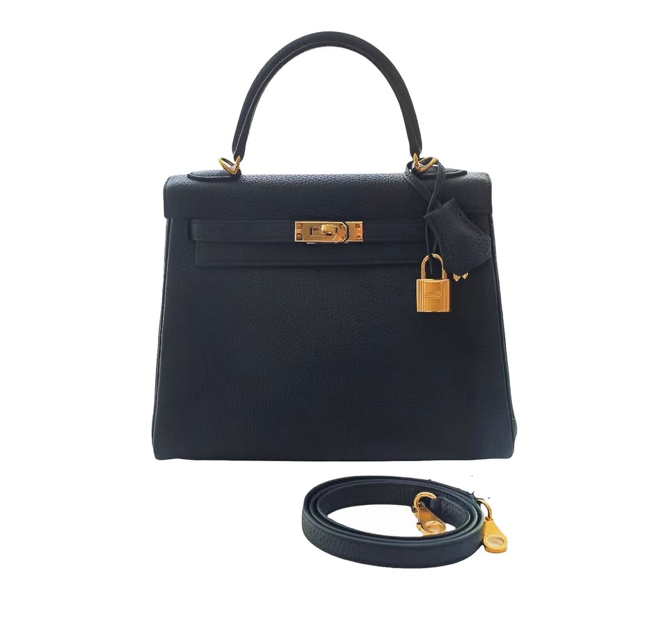 Hermes Kelly Black Sellier Rouge Epsom Gold Hardware 25Cm view 2