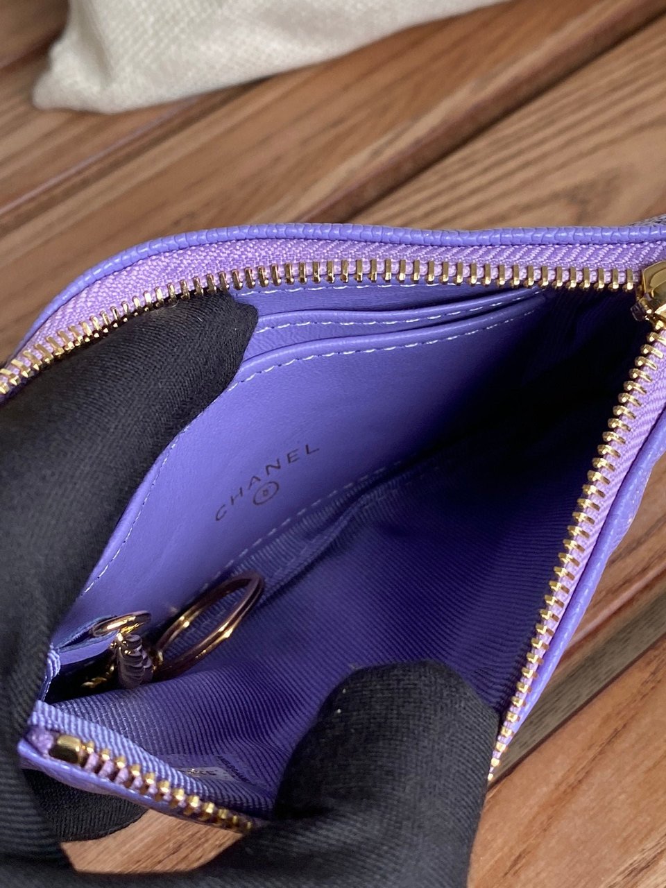 Chanel Zipped Wallet 14Cm Purple Caviar Gold Hardware view 6