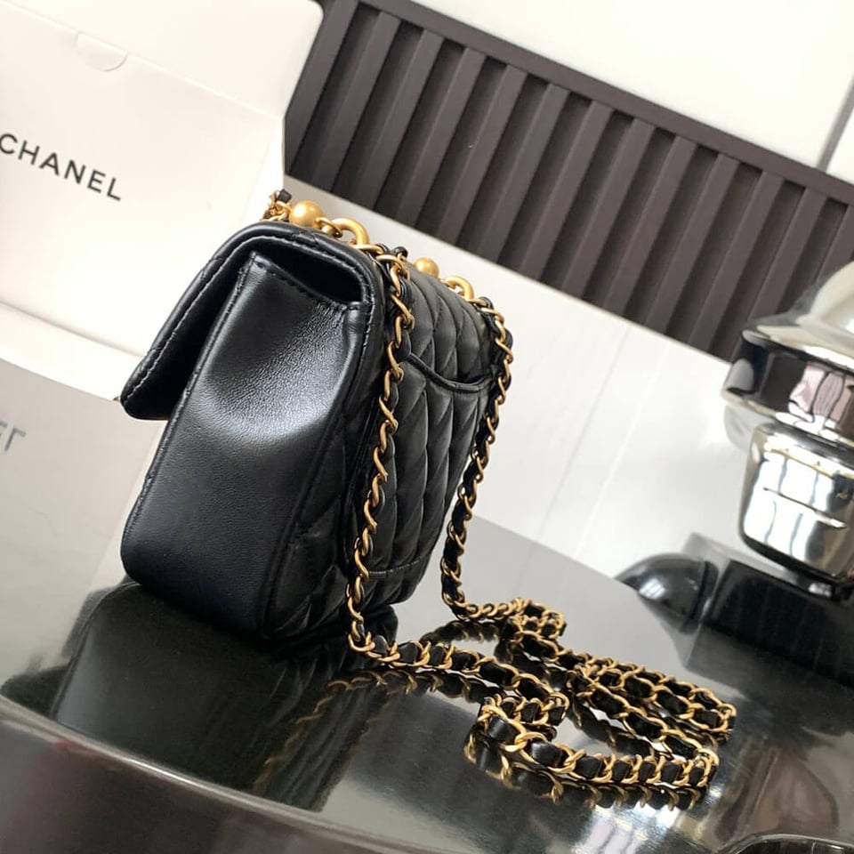 Chanel Mini Flap Bag with Pearl Top Handle Chain view 7