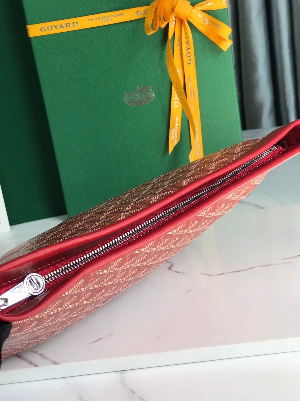 Goyard Conti Pouch 24cm Classic Red Lambskin And Goyardine Canvas view 6