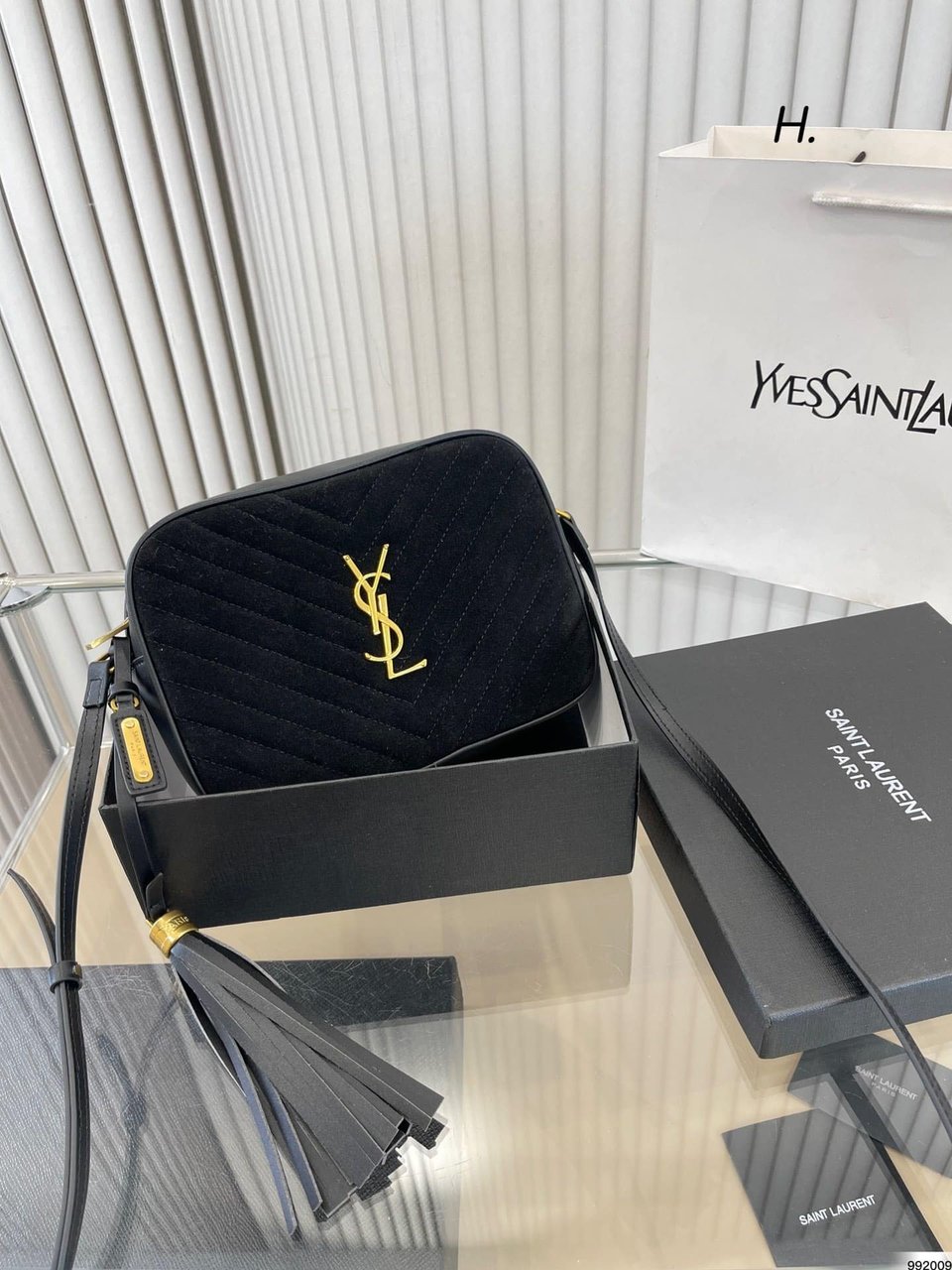 Saint Laurent Lou Camera Bag In Quilted Suede And Smooth Leather Black view 3
