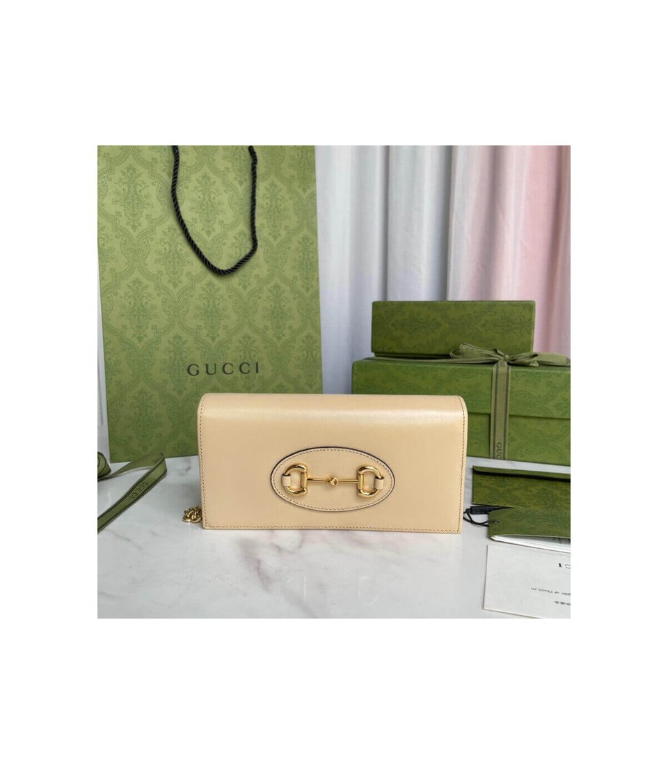 Gucci 1955 Horsebit Wallet With Chain in Beige Leather 19cm view 3