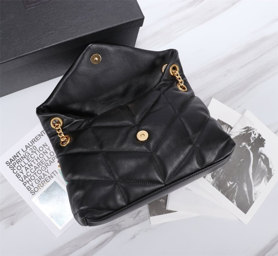 Saint Laurent Puffer Small Chain Bag In Quilted Black Gold view 6