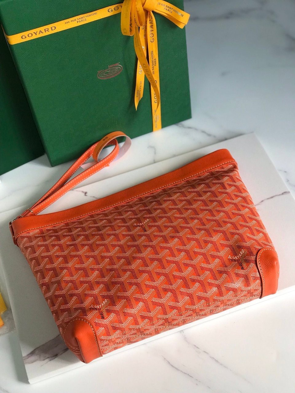 Goyard Conti Pouch 24 cm Orange Lambskin And Goyardine Canvas view 5
