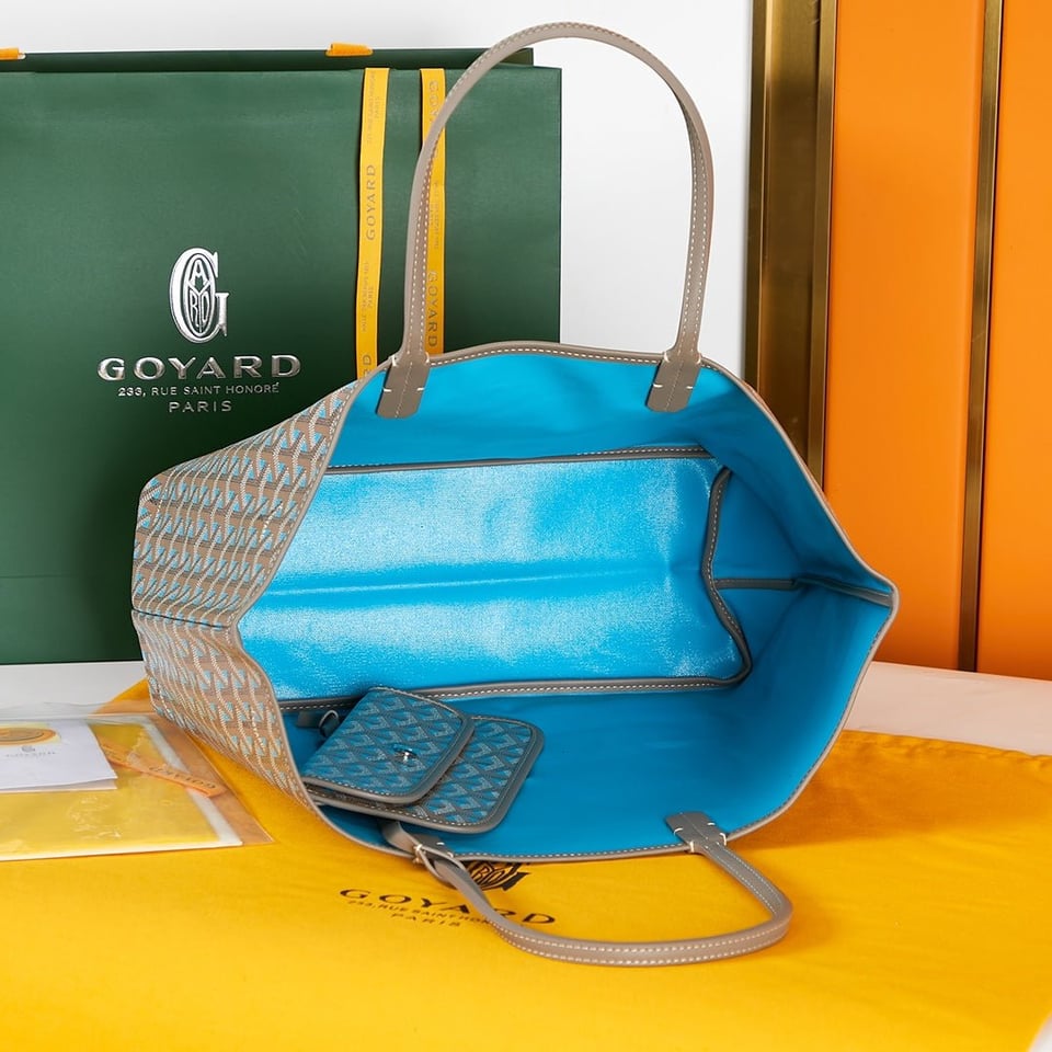 Goyard Saint Louis Pm 34Cm Brown Sky Blue Canvas Chevroches Calfskin view 9