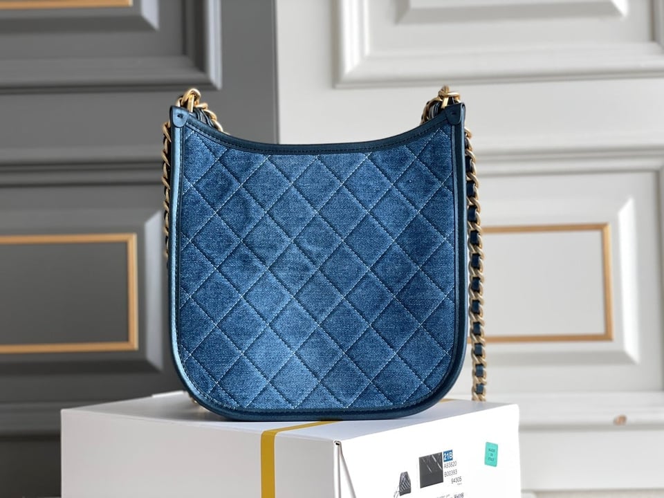 Chanel 24S 24Cm Hobo Bag Blue Denim Gold Hardware view 6