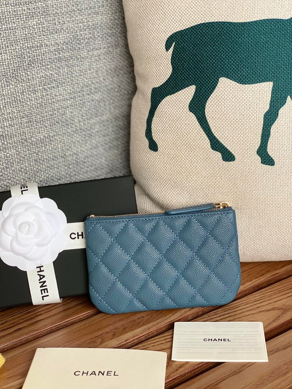 Chanel Zipped Wallet 15 Dark Cloud Blue Caviar Gold Hardware view 5