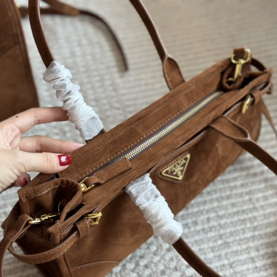 Prada Medium Suede Handbag Cocoa Brown 32Cm view 8