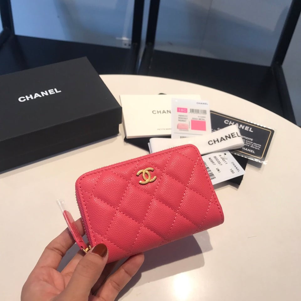 Chanel Zipped Caviar Purse 11 Red Pink Calfskin Gold Icon view 2