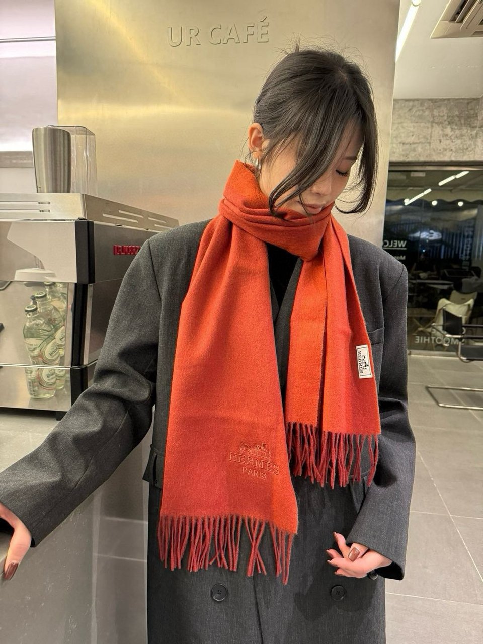 Hermes Cashmere Scarf Ombre Orange For Women 180cm view 3