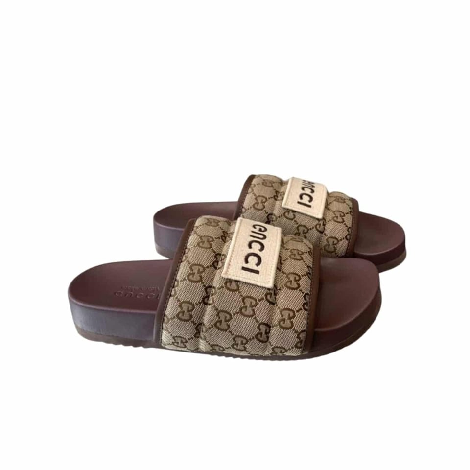 Gucci Gg Horizontal Strap Sandals With Tag In Brown view 2