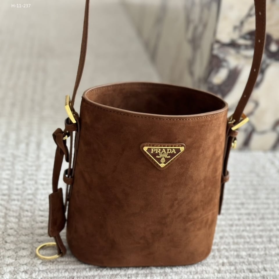 Prada Suede Mini Bucket Bag Cinnamon 18Cm view 3