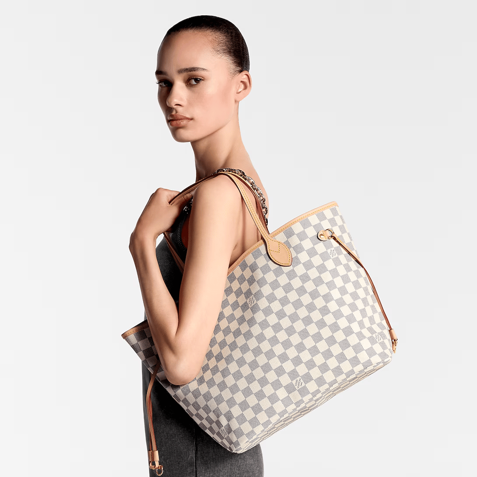 Louis Vuitton Neverfull MM Tote Bag Damier Azur Canvas Rose Ballerine 31cm N40603 view 3