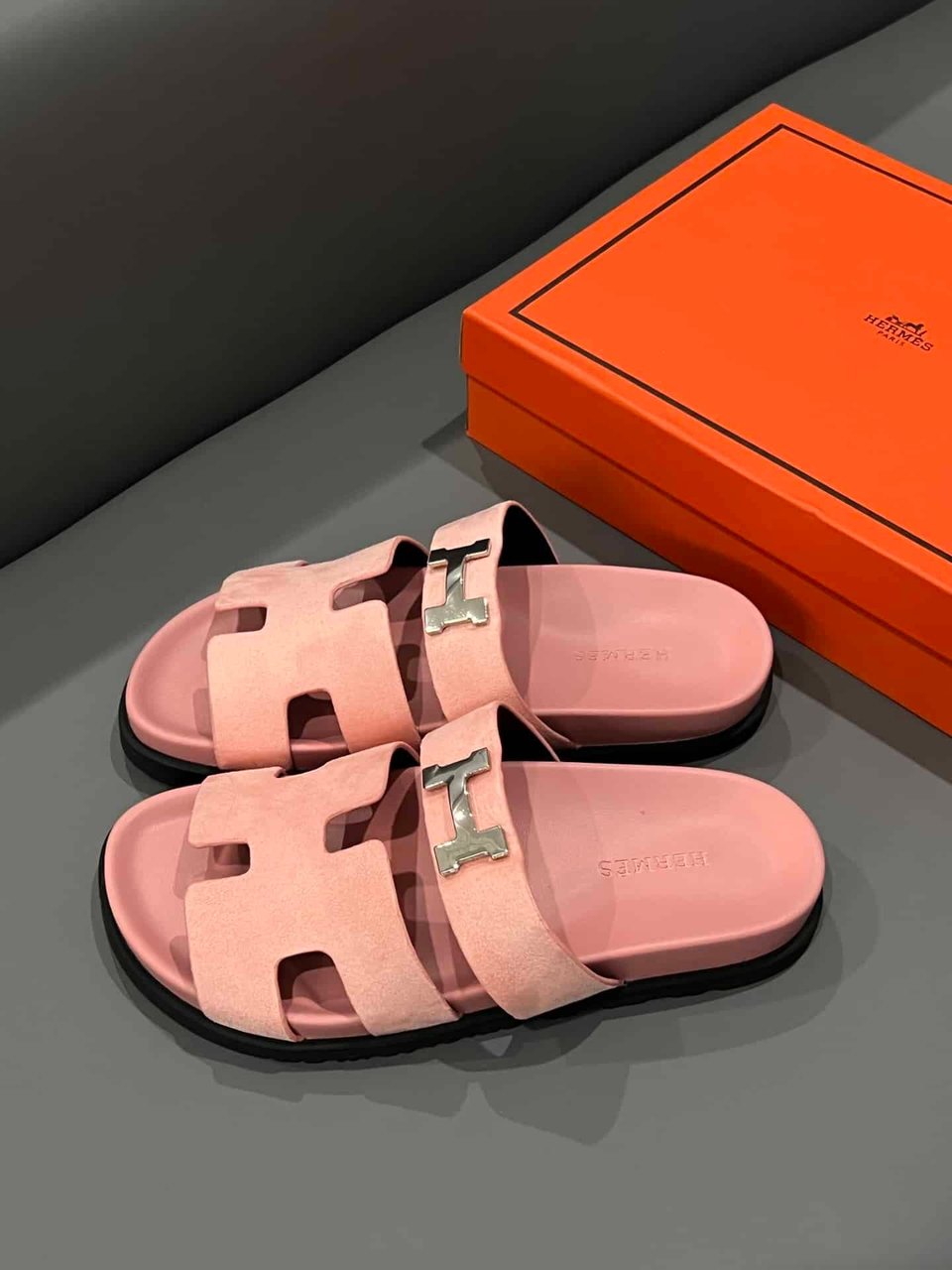 Hermes Chypre Sandal H Logo Silver Hardware Pink view 5