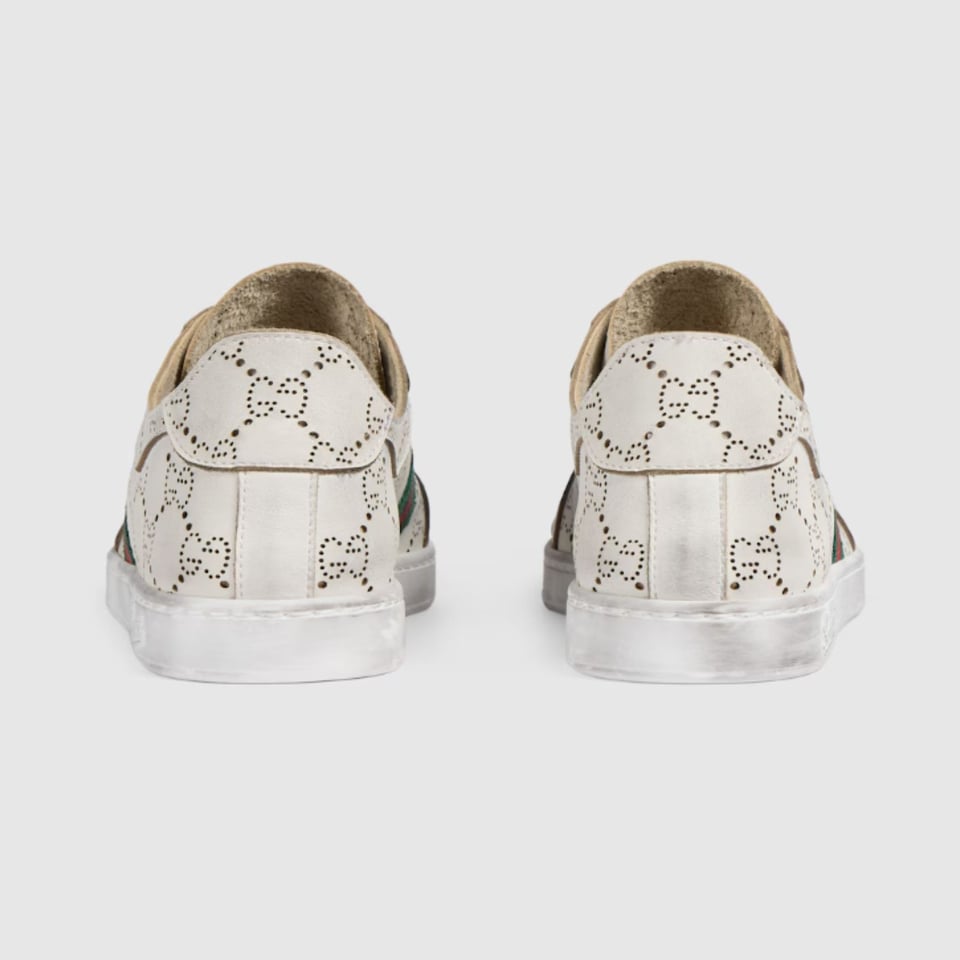 Gucci Stretch Low-top Trainer ‎White Lasered GG Soft Leather 865050 For Women view 4