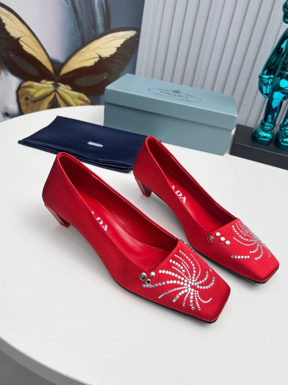 Prada Crystal Pumps Red view 8