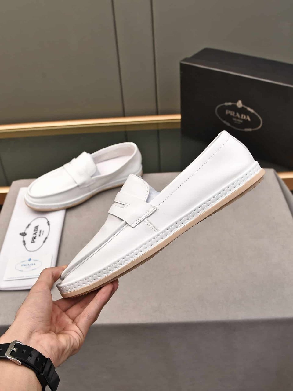 Prada Men’S Flat Loafers Leather White view 9