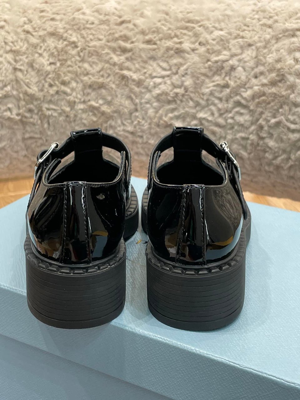 Prada Brushed Leather Mary Jane T Strap Shoes Black 2Ee372 055 F0002 view 6