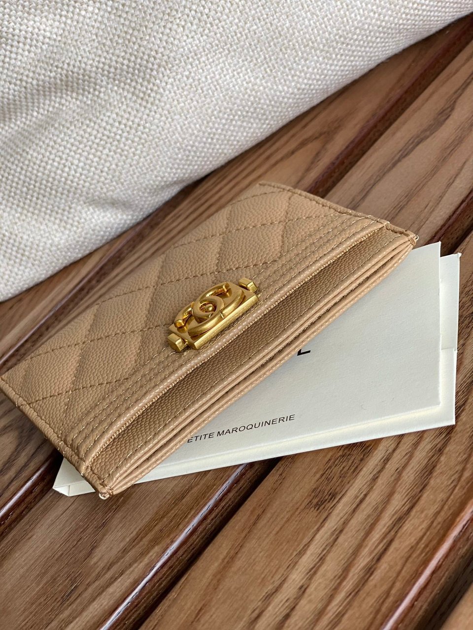 Chanel Boy 11Cm Card Holder Beige Caviar Gold Hardware view 8
