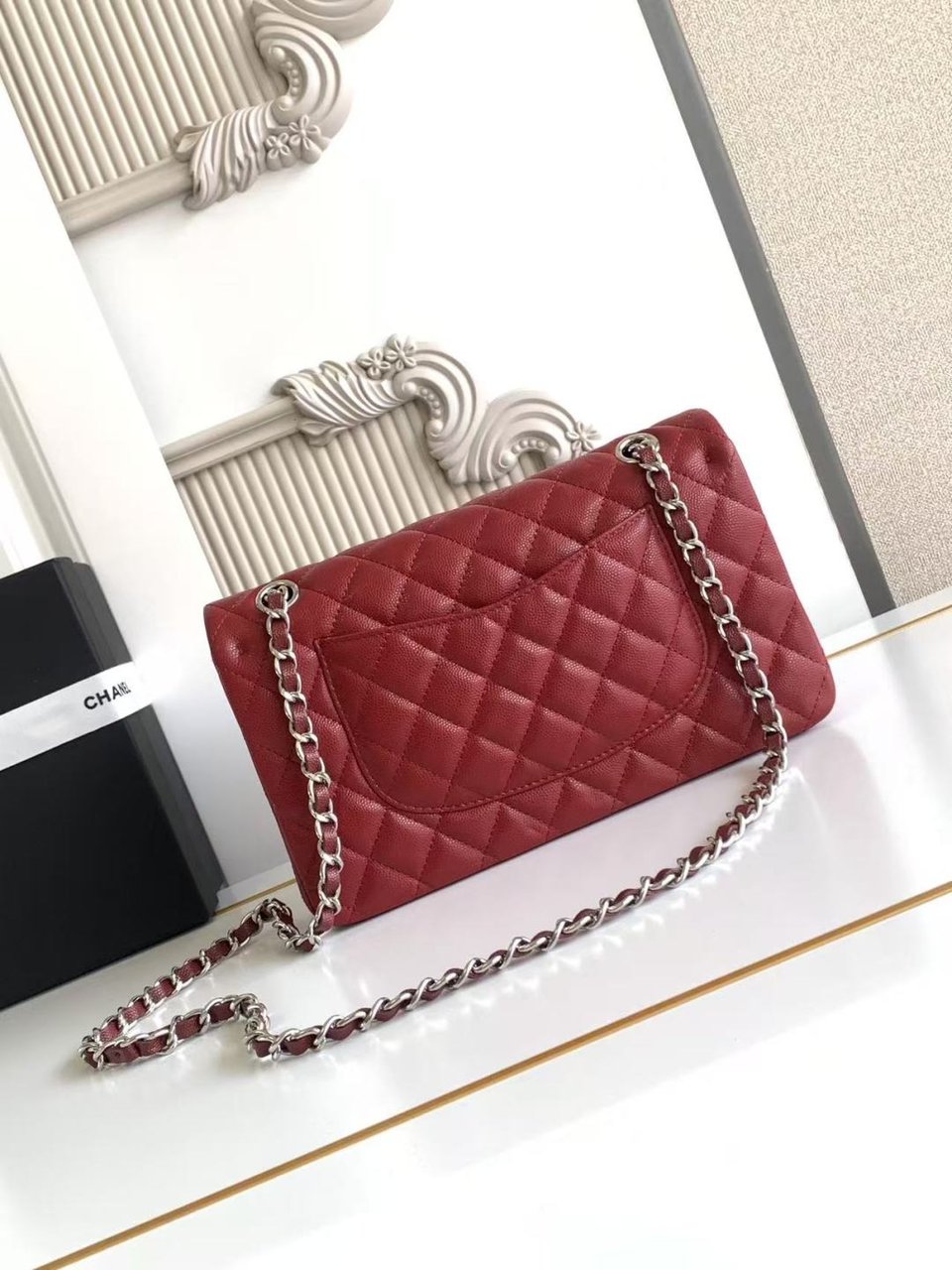 Chanel Classic Flap Bag 25 cm Red Silver-Tone Hardware A01112 view 11