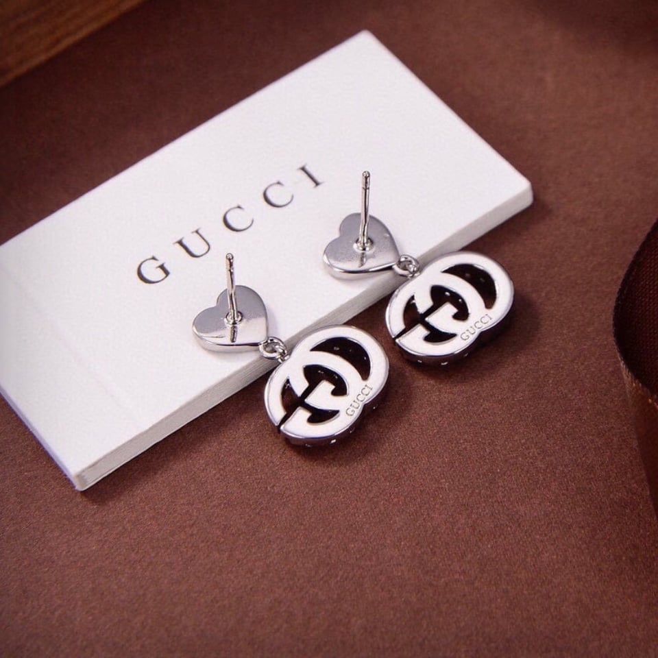 Gucci Gg Heart Earrings Silver With Crystals view 3