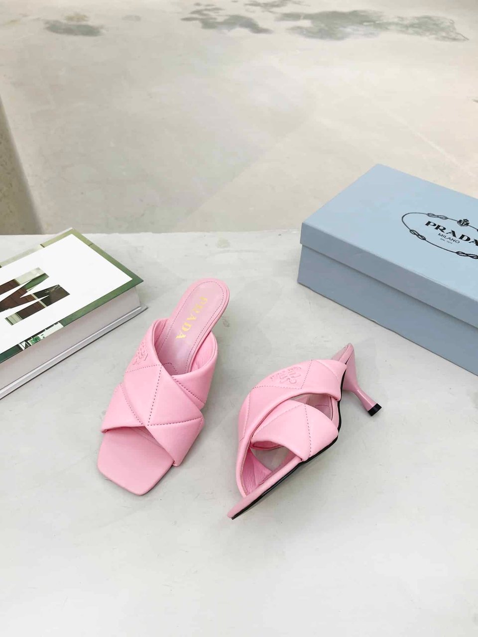 Prada Quilted Leather Mule Pink view 10