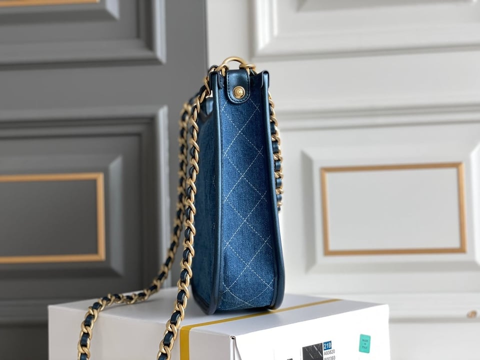 Chanel 24S 24Cm Hobo Bag Blue Denim Gold Hardware view 8