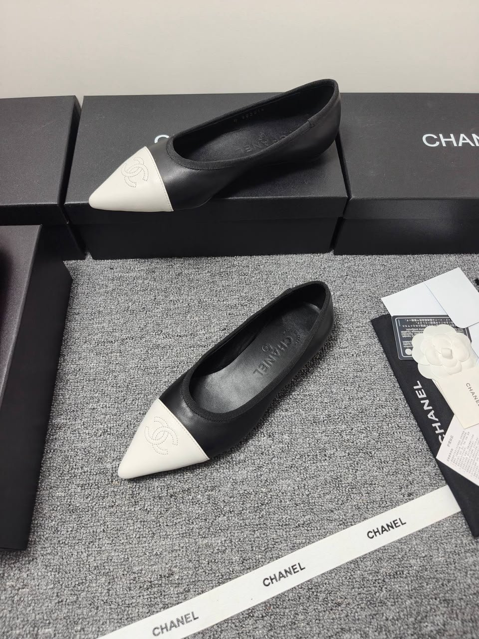 Chanel Pointed-Toe Ballerinas Black Lambskin view 10
