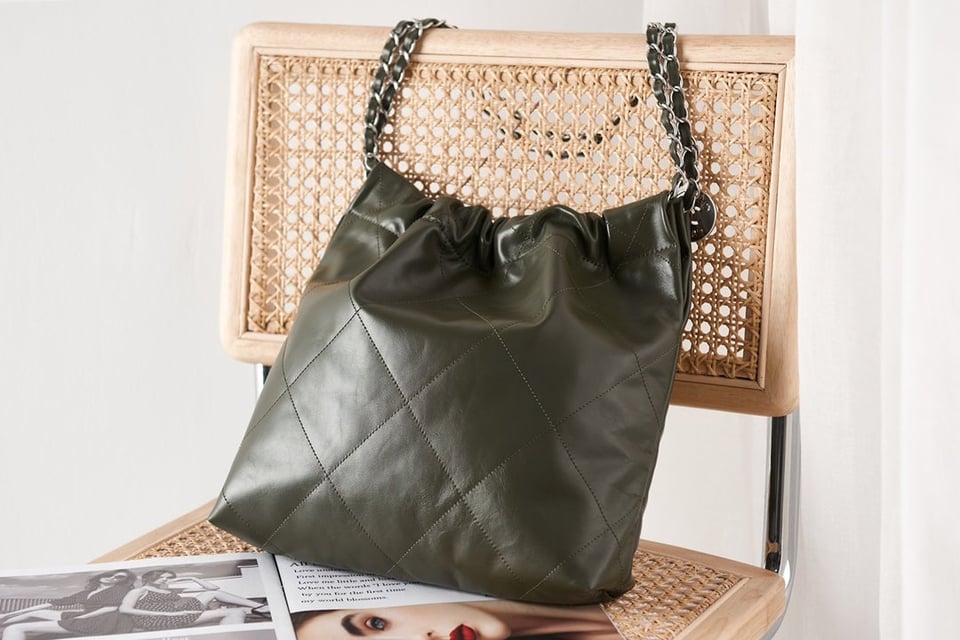 Chanel 22 Hobo Olive Calfskin Silver Hardware view 5