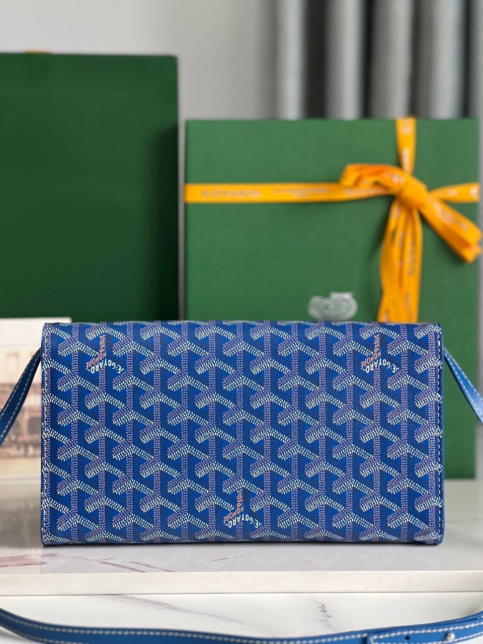 Goyard Monte-Carlo Pm Clutch 25 Cm Sapphire Blue Goyardine Canvas view 7