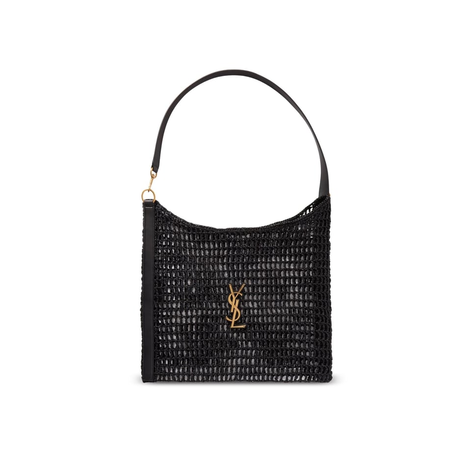 Saint Laurent Raffia And Leather Oxalis Shopping Bag Black 40cm/15.7in view 2