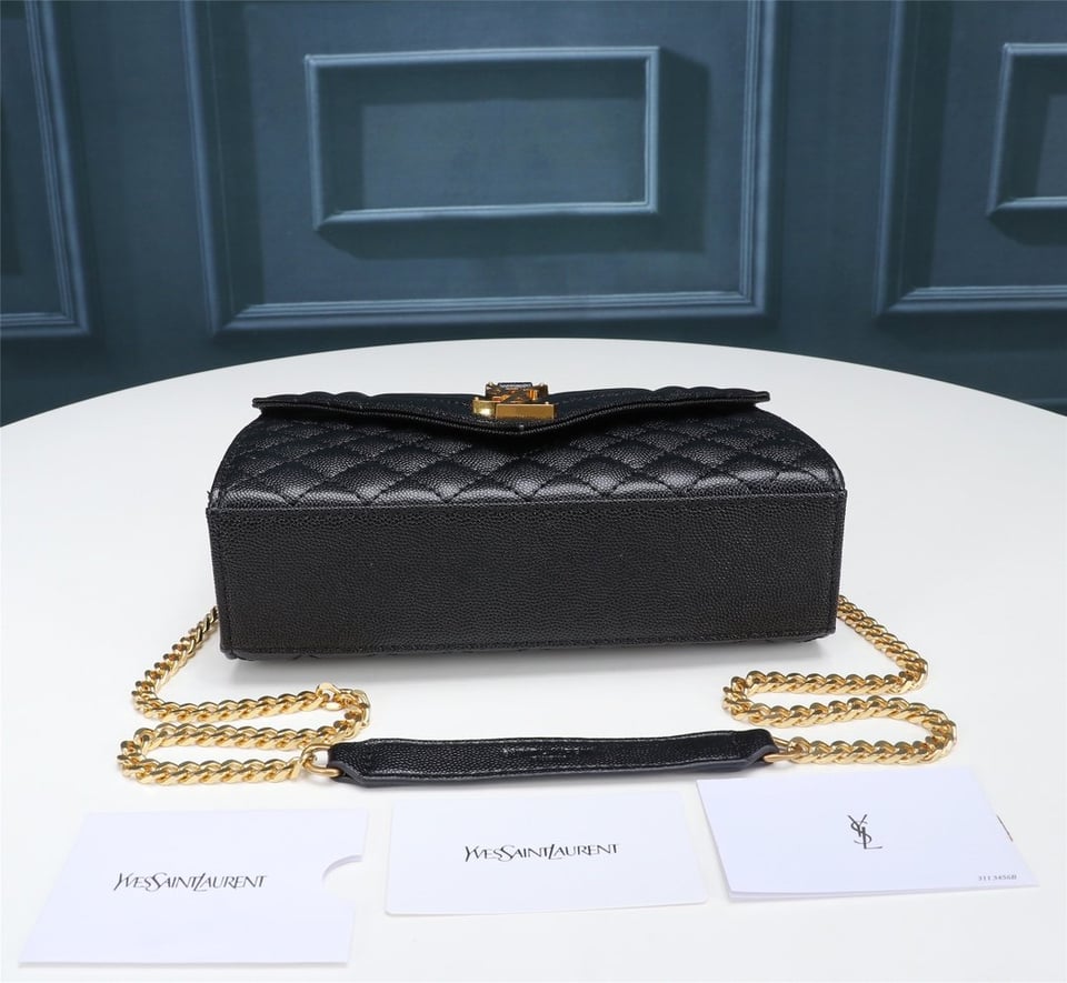 Saint Laurent Envelope Small Bag In Mix Matelasse Grain De Poudre Embossed Black Gold 21Cm view 6