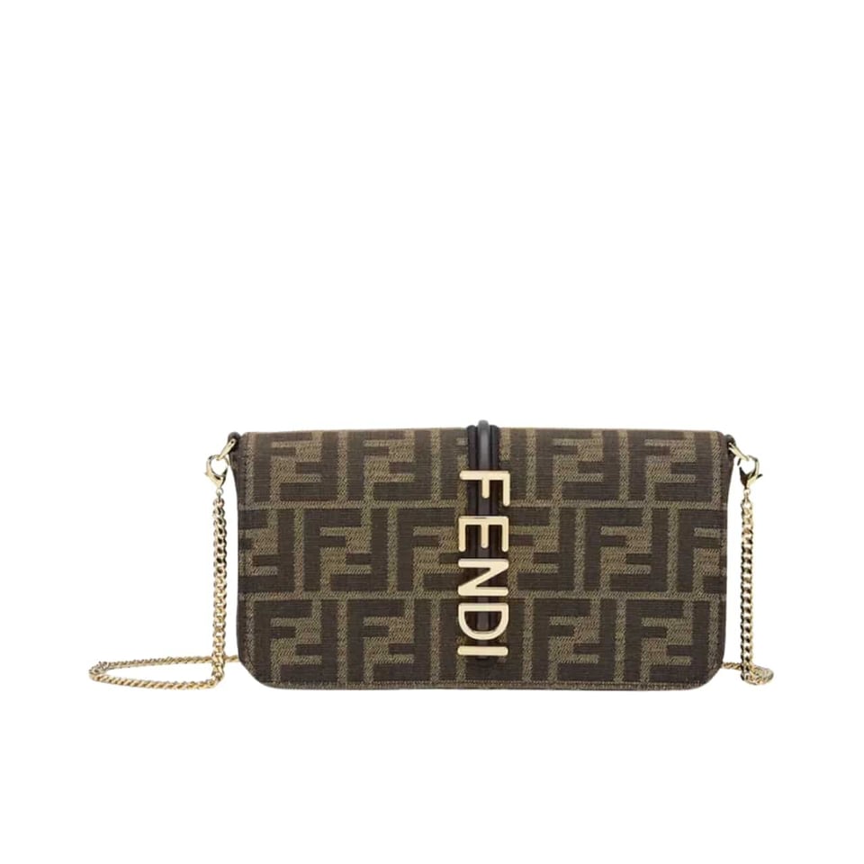 Fendi Fendigraphy Ff Fabric Wallet On Chain Brown 21Cm view 2