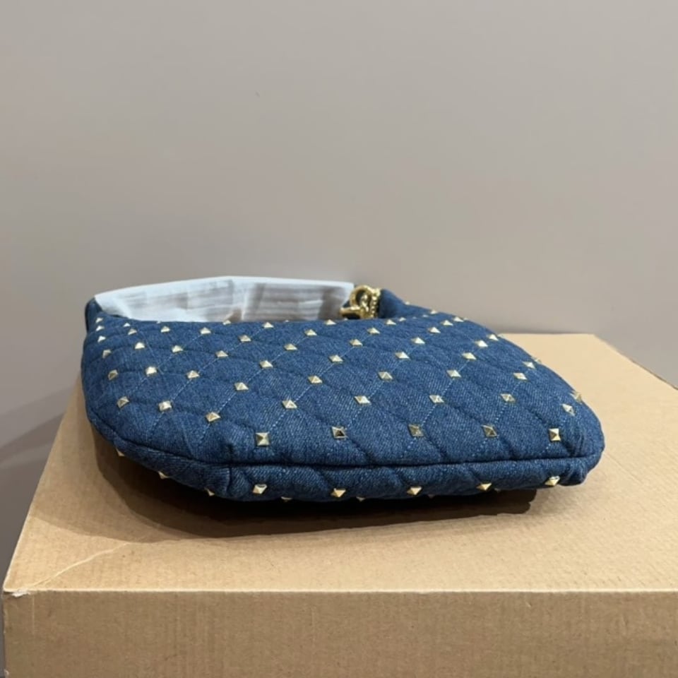 Valentino Garavani Rockstud Spike Denim Hobo Bag In Denim Blue 28Cm 3W2B0M32Bmk view 6